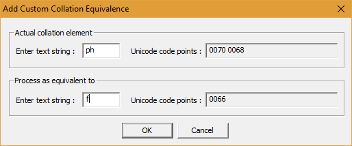 BabelPad Add Custom Collation Equivalence dialog box
