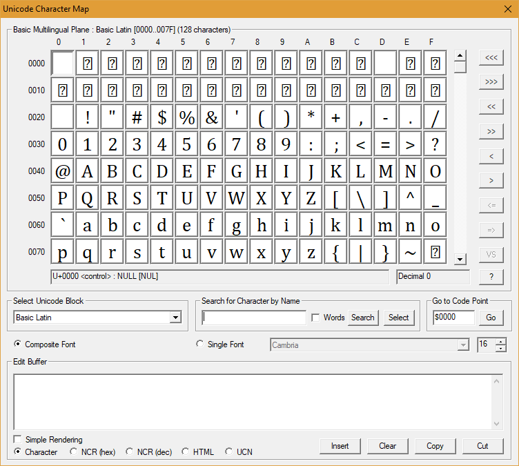 Character Map tool