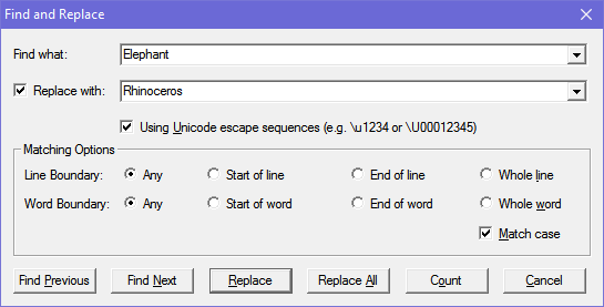 Find and Replace dialog box